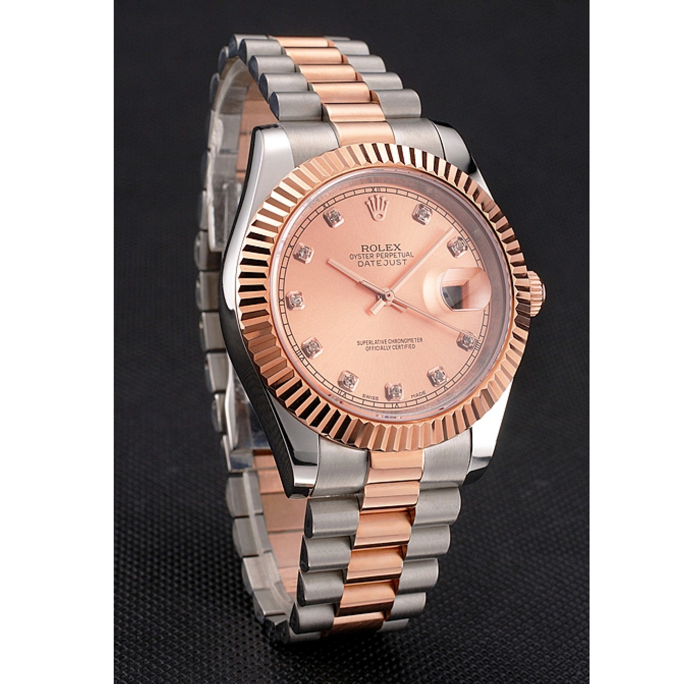 AAA replica watch Tone And Stainless Dial Rolex Bracelet Bezel Rose Case Swiss Two Datejust Steel Gold 0708